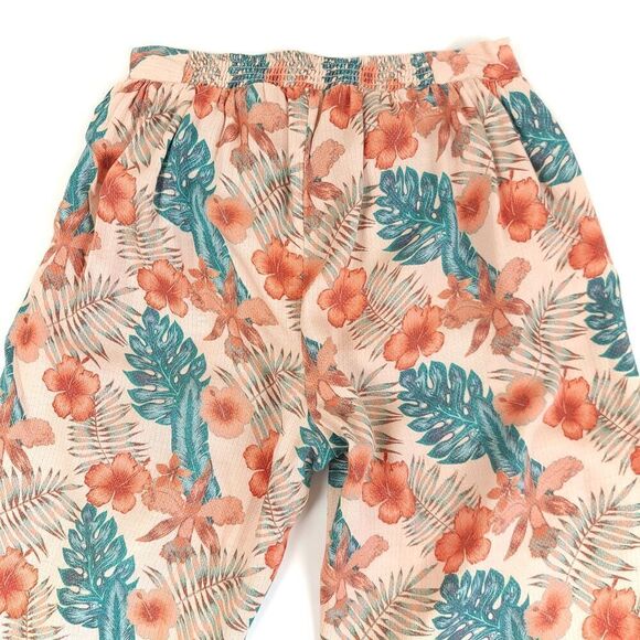NEW Roxy Olivia Wide Leg Wrap Waist Slit Leg Flyaway Pant Tan Hawaiian Floral XS - Picture 6 of 8